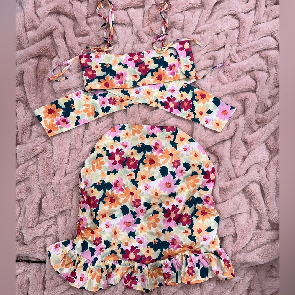 Floral 2 pc Top and Ruffle Skirt